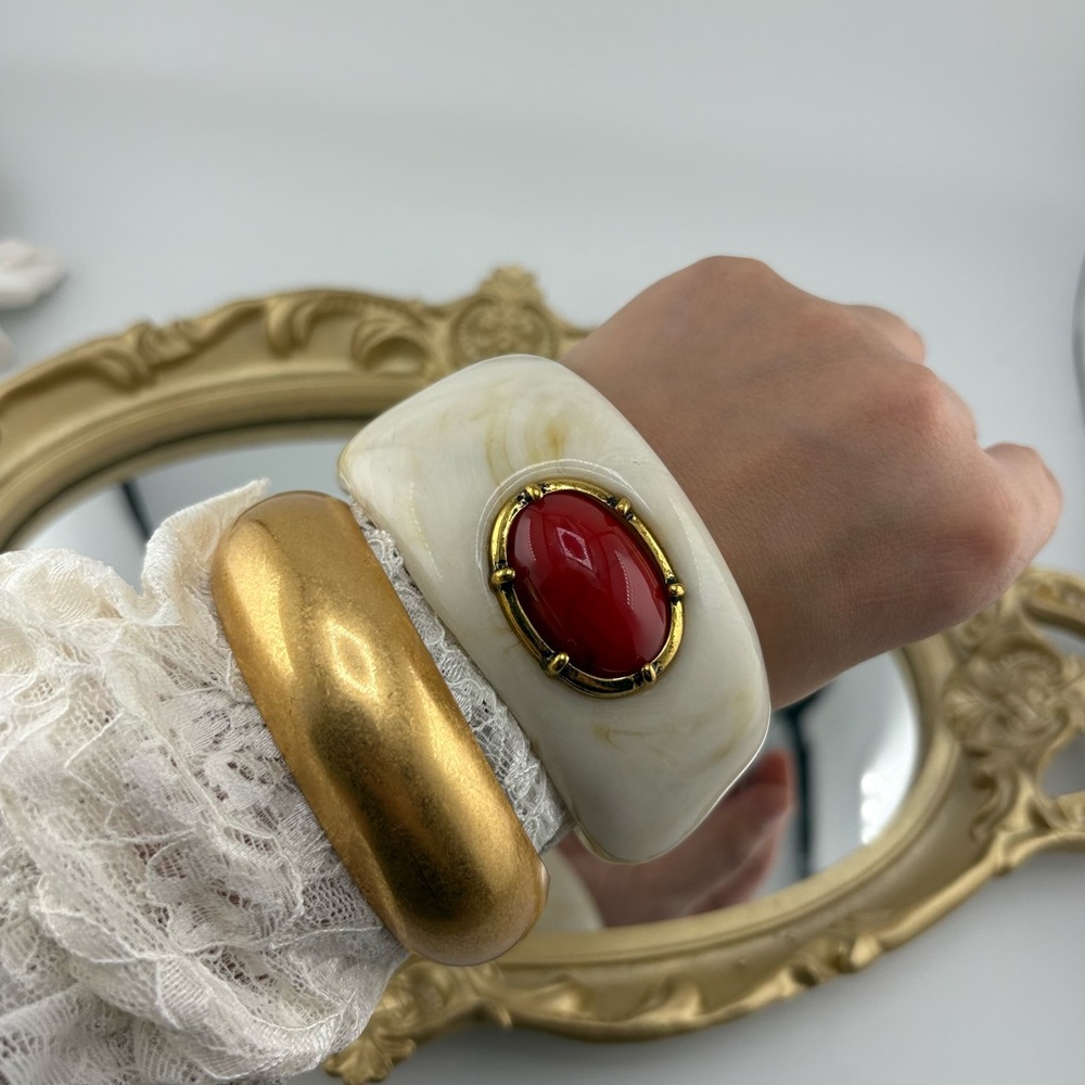 Statement Bangle Bracelet with Red Stone Accent ✨ - Picture 8 of 14